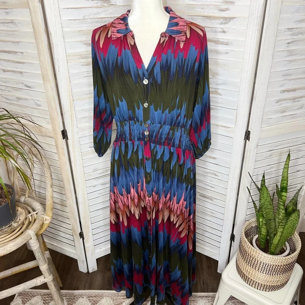 Soft SURROUNDINGS Women's Ancient Isle Shirt Dress Multicolor NEW Medium Petite - Picture 15 of 16